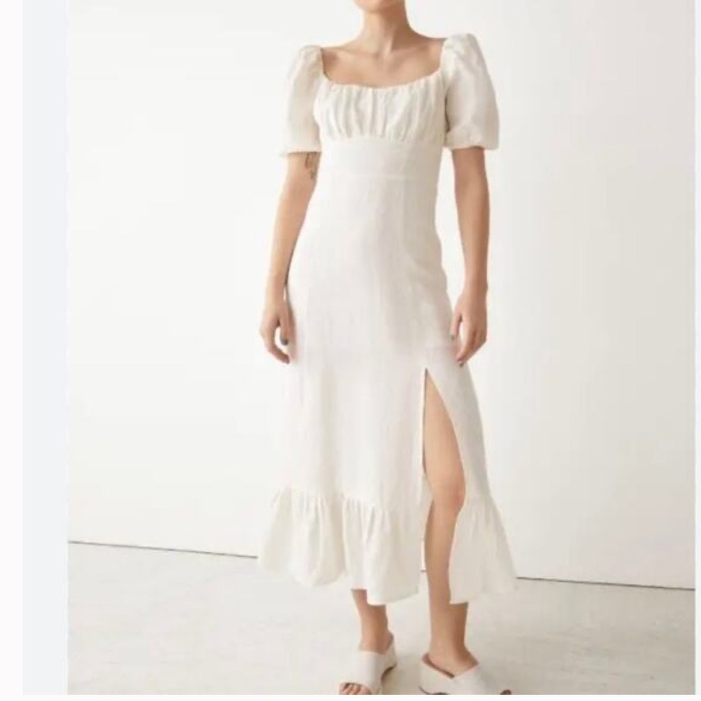 House of Harlow 1960 White Puff Sleeve Linen Maxi Dress
